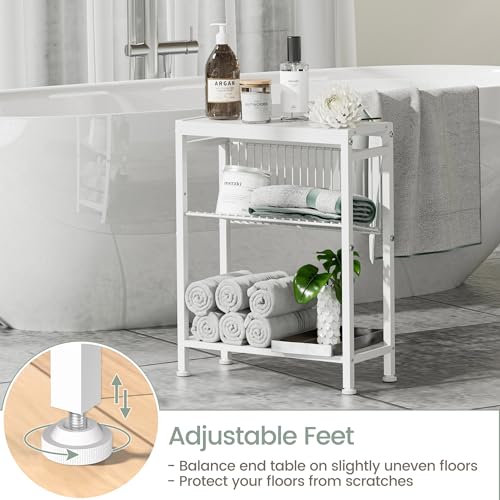 End Table Set of 2 for Small Space, 3-Tier Narrow Side Table with Magazine Holder,Small Nightstand, Skinny Snack Couch Table in Living Room, Bedroom Study and Balcony (White) - color: White-2pcs