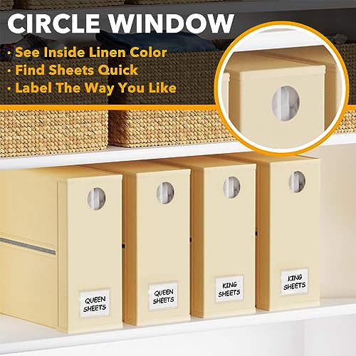 SpaceAid 4 Pack Bed Sheet Organizers and Storage, Foldable Sheet Organizer for Linen Closet, Sheets Set Folder Keeper with Window XL (Queen & King Size) Organizing Bedding Container, Beige - color: Beige, size: 4 Pack