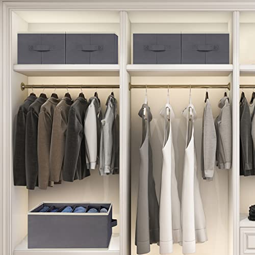 6 Pcs Large Size Wardrobe Clothes Organizers 6 Grids for Pants, Jeans, Sweater, T-shirt, Dress Stackable Closet Drawer Organizer Storage Bin Container with Sturdy Handles, Dark Grey - color: Dark Grey, size: 6 Pack