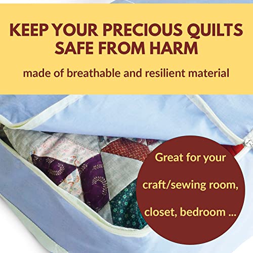 Madam Sew Quilt Blanket Storage Bag|Blanket Organizer|Comforter Storage for Clothes, Quilts, Bedding|Linen Bag Storage with Visible Front Panel, Strong Handles & 2-Way Zipper - Periwinkle 22x15x8" - color: Purple