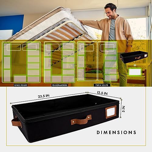 HOMELUX THEORY 2pc Under Bed Storage Containers, Bedroom Under the Bed Drawer Storage Organizer with Bins and Lids, Medium Underbed Clothes Storage Box Ideal for Blanket, Fabric, & Shoes (Black) - color: Black, size: Medium (2pc)