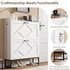 Nicetree Shoe Cabinet with 2 Flip Drawers, Freestanding Shoe Organizer, Shoe Cabinet with Metal Legs, Narrow Shoe Rack Cabinet for Entryway, Foyer, Hallway, White - color: Alabaster, style: 2-Drawers