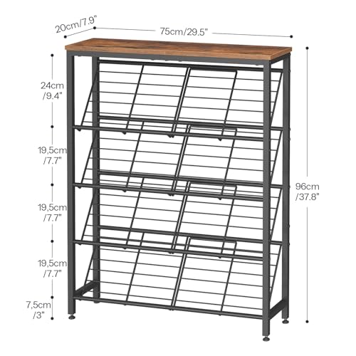 HOOBRO Shoe Rack, 5-Tier Narrow Slanted Shoe Storage Shelf, Slim Shoe Organizer for Front Door Entrance, Garage, Entryway, Holds up to 12-16 Pairs of Shoes, Rustic Brown and Black BF20XJ01