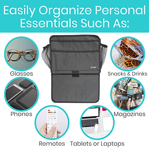 Vive Bedside Caddy - Bed Hanging Organizer - Storage Bag Shelf for College Dorm, Bedroom, Couch, Bunk - 8 Large Pockets with Charger Slots for Men and Women - Slides Under Mattress - Handle for Travel