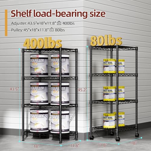 SINGAYE 4 Small Wire Shelves Kitchen Pantry Close Home Organizers and Storage Bathroom Shelf Laundry Room Organization Adjustable Book Metal Garage Shelving Unit - color: Black, size: 4-Tier 11.8"D X 17.3"W X 45.2"H