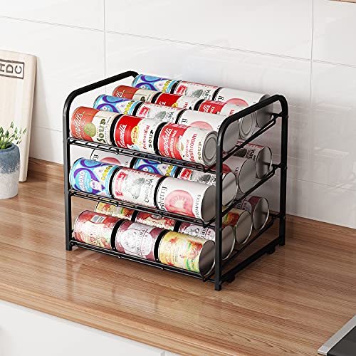 AIYAKA Can Rack Organizer, 3 Tier Stackable Can Storage Dispenser,for Food Storage, Kitchen or Pantry, Storage for 36 Cans, Black - color: Black