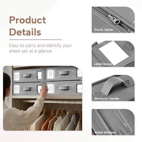 Criusia Bed Sheet Organizers and Storage, 6 Pack Foldable Linen Closet Organizer Box – Bedding Holder for Sheet Set (King/Queen Sizes), Duvet Covers, Blankets (Grey) - color: Grey, size: 6PACK