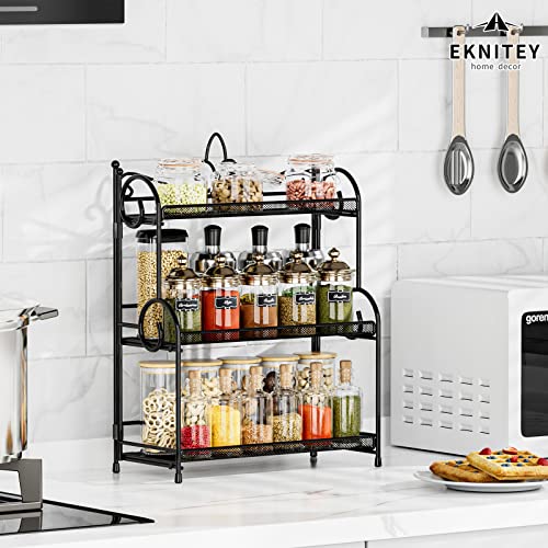 EKNITEY Bathroom Counter Organizer - 3 Tier Spice Rack Organizer Skincare Countertop Organizers for Bathroom Kitchen Bedroom Black (No Assembly) - color: Black