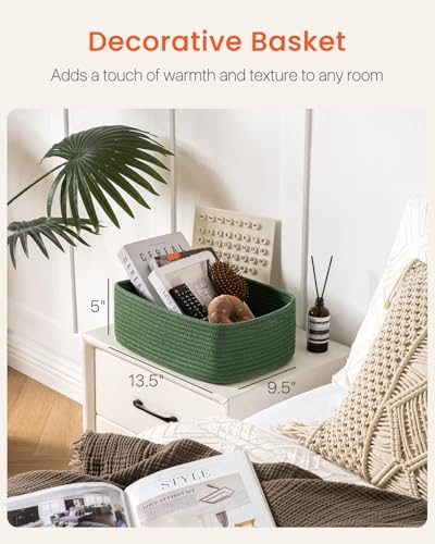 Small Woven Basket, 13.5 x 9.5 x 5 Inches, Storage Basket for Organizing, Cute Small Rope Shelf Closet Cube Storage Bins Baskets for Shelves, Dog Toy Gift Baskets Empty, 3 Pack, Green - color: Green, size: 13.5"L x 9.5"W x 5"H