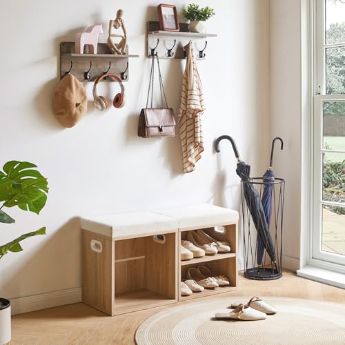 YMYNY Small Shoe Storage Bench with Cushion, 2 Tier Entryway Bench with Storage, Shoe Rack Bench for Entryway, Living Room, Hallway, Closet, Bedroom, 15.4L*11W*16.54H, Light Natural UHBD028R - color: Light Natural
