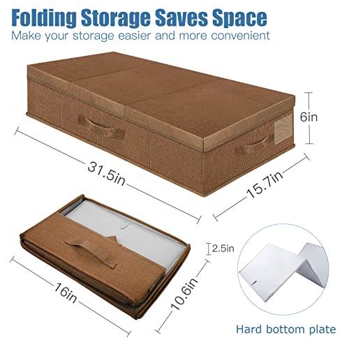 Supowin Underbed Storage Containers Bin with Lids (2pcs) Large Under Bed Storage Organizer Box with Handle, Foldable Under the Storage Bags for Organizing Clothes, Shoes, Blankets, Pillows-Dark brown - color: J-Dark brown