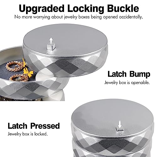 CONBOLA Travel Jewelry Case Box, Small Jewelry Organizer Earring Holder for Women, 5-Layer Rotating Jewelry Storage Tray with Lid for Bracelets Rings Bracelets - color: Silver