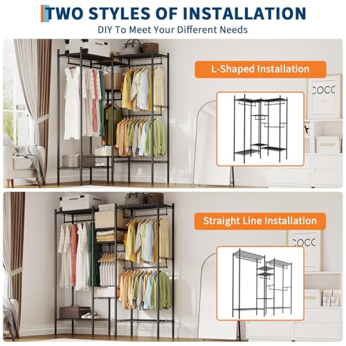 GarveeHome Heavy Duty Metal Clothes Rack – Adjustable Shelves, Freestanding Portable Wardrobe Organizer, Commercial Closet System for Garment Storage, Max Load 1210 LBS, Black – 86.2 x 17.3 x 76.4