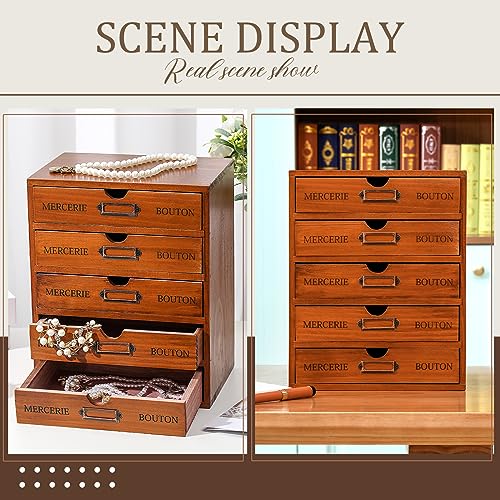 Wesiti 5 Drawer Vintage Wooden Desk Organizer, Apothecary Cabinet Storage Drawers, Rustic Shelf Drawer, Home Office Organizers and Accessories, Embroidery Floss, Craft, Art, Jewelry Storage, Stackable - color: Brown, size: 5 Drawers