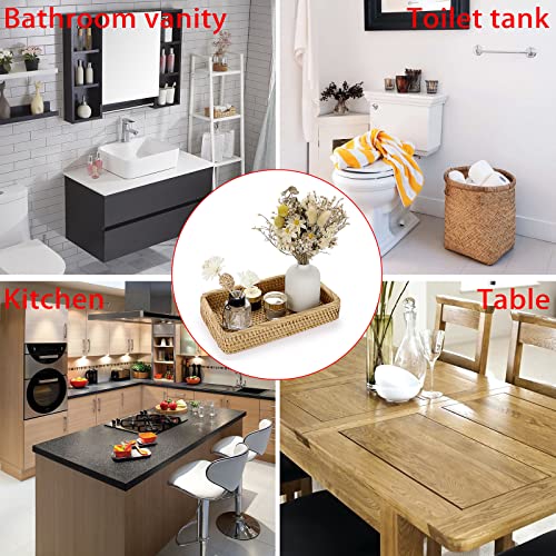 Sumnacon 10 Inch Rattan Bathroom Vanity Tray - Decorative Wicker Toilet Tank Tray for Paper Hand Towel, Vintage Storage Basket Bin for Bathroom Kitchen Toilet Tank Vanity Countertop Table Shelf - color: Yellow, size: 10" x 6.1" x 1.8"