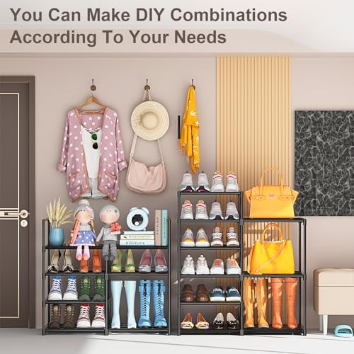 Kottwca 2 Row 10 Tier Tall Shoe Rack Organizer for Closet Entryway, 40-45 Pair Shoe Boot Storage Rack, Metal Shoe Shelf Small Vertical Stackable Shoe Stand for Bedroom Corner - size: 2 Row 10 Tier