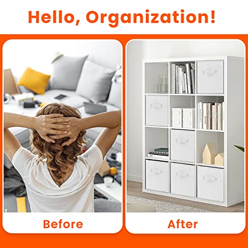 Criusia Storage Cubes - 11 Inch Heavy Duty Fabric Storage Bins for Shelves Closet Cube Organizer - 8 Pack Collapsible Cube Storage Bins Baskets for Clothes Blankets Toys - Nursery Organization (White) - color: White, size: Medium -11 inches