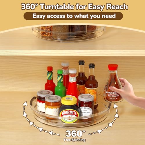 Clear Lazy Susan Organizer Turntable for Cabinet Table Top, 10.6 Inch 2 Pack 360 Rotating Spinning Makeup Organizer for Vanity, Kitchen Storage Rack Heavy-Duty Pantry Spices Tray Countertop Organizer - size: 10.6 inch 2 Pack