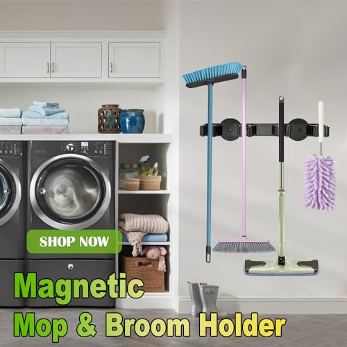 Strong Magnetic Mop Broom Holder, Heavy Duty Magnetic Mop Hanger for Refrigerators, Magnet Wall Mount Broom Holder for Cleaning Tools, Anti-slip Storage Rack for Home Kitchen Workshop Laundry Garage - size: D66 Magnetic Mop Hanger
