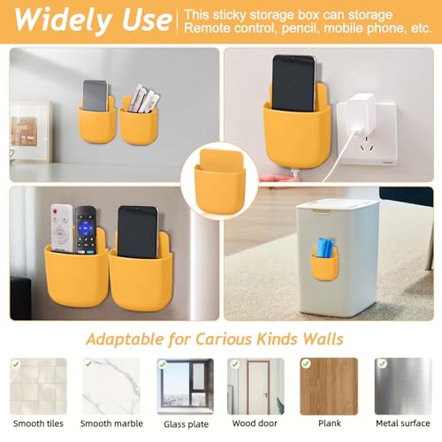 Remote Control Holder, Wall Mount Pen Holder Hole-Free Self Adhesive Phone Charging Organizer Pencil Storage Containers for Home Office School Supply Orgaizer(Yellow) - color: Yellow