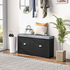 HOMCOM Modern Shoe Rack Bench for Entryway, Storage Organizer with Cushion, 2 Drawers, Adjustable Shelf, Holds 8 Pairs, Black - color: Black