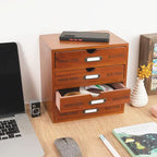 Wooden Storage Box Rustic Desktop Organizer with Drawers/Labels 4 Tier Office Desk Accessories Shelf with A6 Clipboard Small Craft Storage Apothecary Cabinet and Chest Jewelry Holder for women