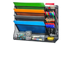 Jakyitvi File Organizer Wall Mounted, 4 Tiers Durable Adjustable Metal Desk Organizer, Desktop Hanging File Holder with 4 Pen Slots Stable, 4 Pull-Out Divider for File, Mail, Black, Patent Pending - size: 5 Tier & Metal