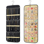2 Pack Hanging Jewelry Organizer Storage with 48 Pockets and Hooks Dual-Sided Hanging Jewelry Organizers and Storage Hang on Closet, Wall, Door for Earrings, Necklaces, Rings,Blcak
