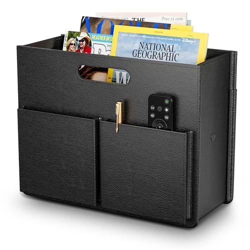 ABC life Magazine Holder Stable Magazine Rack Floor, Foldable PU Leather Newspaper Book Storage Basket Box, Upgraded Magazine File Folder Organizer Free Standing, for Living Room Home Office, Black - color: Black(1pc)