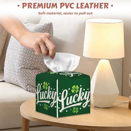 St.Patricks Day Tissue Box Cover Square,Lucky Four Leaf Clover Gnomes Tissue Box Holder Leather Facial Paper Case Modern Home Decoration for Bathroom Kitchen Bedroom Night Stands, 2 Pcs - color: Four Leaf Clover Gnomes