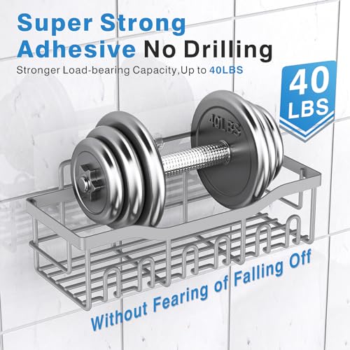 EUDELE 5-Pack Rustproof Stainless Steel Shower Caddy – No Drill Adhesive Bathroom Organizer with Large Capacity, Spacious Shower Shelves for Inside Shower, Kitchen & Home Decor Storage-XL Size - color: Light Grey