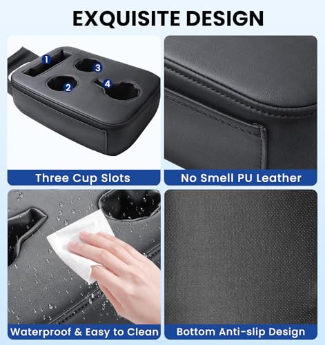 Back Seat Cup Holder for Car, PU Leather Couch Sofa Bed Boat Cup Holder Tray, Organizer for Trucks, Minivans, SUVs, RVs, Vehicles, Holds Drinks, Remote, Snacks, with Side Pockets - color: Side Pockets