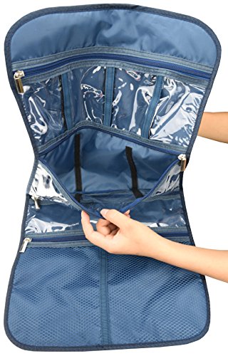 Freegrace Premium Hanging Toiletry Bag for Travel - Cosmetic, Jewelry, Toiletry, Makeup & Accessory Storage Organizer Bag, Large Size for Women & Men - color: Dark Blue