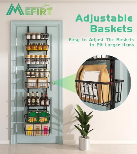 Mefirt 12 Inch Wide Narrow Over The Door Pantry Organizer, Pantry Organization and Storage, Black 8-Tier Metal Hanging Deep Basket Wall Spice Rack Seasoning Shelves, Home & Kitchen Essentials - color: Black, size: 8-Tier (12"W)
