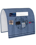 Sofa Armrest Organizer Bedside Caddy, Nautical Compass Non Slip Couch Remote Control Holder for Recliner, Navy Blue Striped Coastal Compass Arm Chair Caddy with Pocket for Magazine, Phone, 19.7"x35" - size: 19.7x35 in