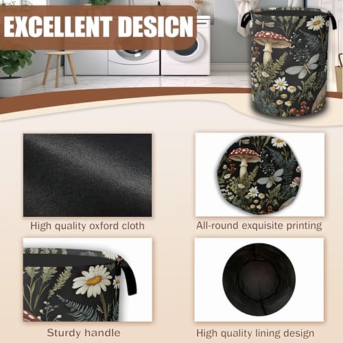 Wild Mushroom Forest Laundry Basket, Laundry Hamper Waterproof Oxford Cloth Tote Collapsible,Clothes Storage Bucket Decorative Toy Organizer For Bathroom Bedroom 16" x 20.8" - color: Wild Mushroom Forest