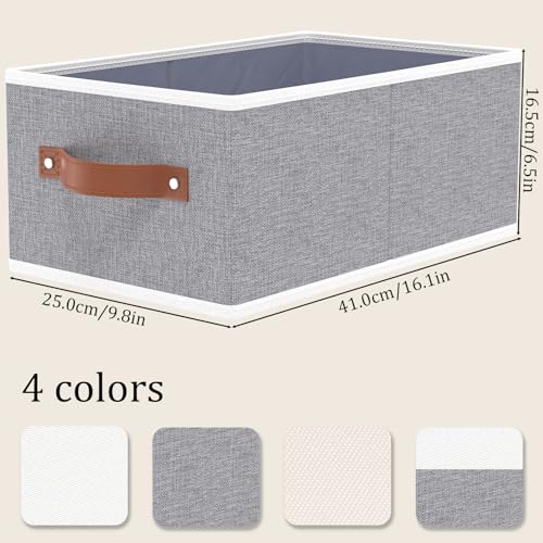 OUTBROS Foldable Bins With Handles, Fabric Storage Boxes, Foldable Bins With Handles, Wardrobe Baskets for Organizing, For bedrooms, living rooms, Shelves, White, 16.1 x 6.5 x 9.8 inch, 6-Pack - color: Grey, size: 16.1x6.5x9.8in(6-Pack）