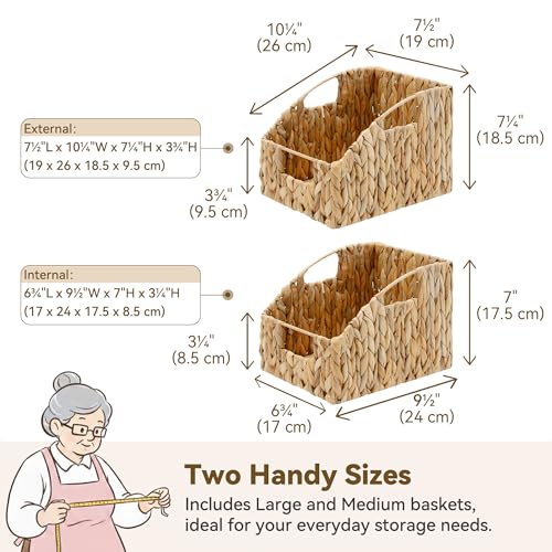 GRANNY SAYS Wicker Storage Baskets for Shelves, Trapezoid Woven Basket with Handles, Storage Wicker Baskets for Pantry, Water Hyacinth, 2-Pack - color: Water Hyacinth, size: 2x 10¼"D x 7½"W x 7¼"H
