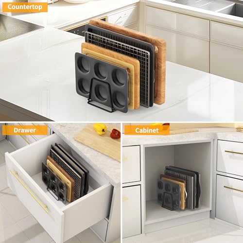 Cutting Board Organizer Kitchen Organizer Rack for Cutting Board, Bakeware, and Cookie Sheet, 5-Slot Heavy-Duty Steel Cookware Holder,Rust-Resistant with Anti-Slip Feet (1, Small) - size: Small