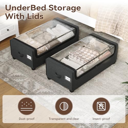 Under Bed Storage With Wheels, XXXXL Large Underbed Storage Organizer, 90L Capacity, for Shoes, Clothes, Blankets, Bedding - color: Black