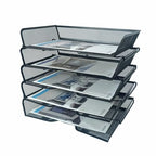 5 Tier Metal Mesh Desk Organizer-Stackable Letter Trays for Office Supplies,Black File Storage System with Reinforced Edges