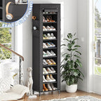 Simple Trending Narrow Shoe Rack with Cover, 10 Tier Shoe Organizer Storage, Tall Free Standing Shoe Cabinet Holds 20 Pairs for Closet, Black - size: 10 Tiers Narrow with Cover, Black