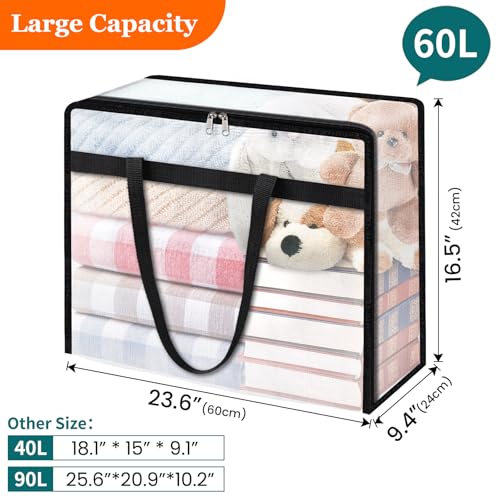 TasticTotes 6 Pack Clear Storage Bags for Comforter, Clothes & Bedding, Plastic Blanket Storage with Zipper and Handle, Moving Bags, Closet Organizer and Under-Bed Storage (60L) - size: 60L