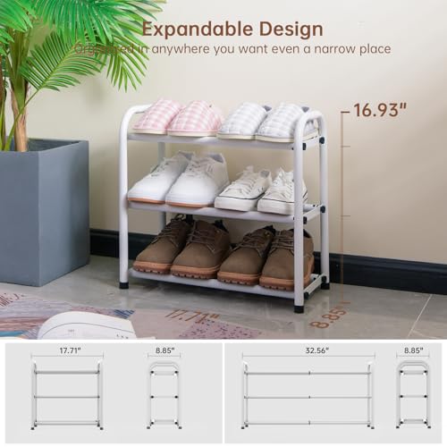 Gonfoam 3-Tier Expandable Shoe Rack,Adjustable Shoe Shelf Storage Organizer Heavy Duty Metal Free Standing Shoe Rack for Entryway Closet Doorway (White) - color: White, size: 3 Tier