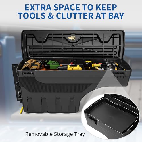 oEdRo Truck Bed Storage Tool Box Fits 2015-2026 Ford F150 Driver Side, 180 Degree Rotation Rear Tool Boxs with Lockable Lid & Password Padlock, Black Waterproof Wheel Well Storage - size: Driver Side
