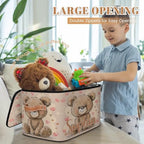 Custom Storage Basket with Name, Personalized Storage Bins with Zipper Lid, Foldable Fabric Storage Box Large capacity with Handle Love Bear - color: Option 25