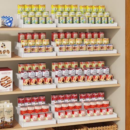 Expandable Bamboo Can Rack Organizer for Pantry, 3-Tier Adjustable Can Storage for Kitchen Cabinets, Soda & Canned Goods Holder for Pantry Organization, Holds Up to 24 Cans, White (Patent Pending) - color: White