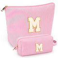 mibasies 2 PCS Initial Makeup Bags: Mothers Day Gifts for Women - Best Friend Birthday Gifts Graduation Gifts Wedding Bridesmaid Girlfriend Wife Daughter Sister Girl Gifts - Pink M - color: Pink, style: M