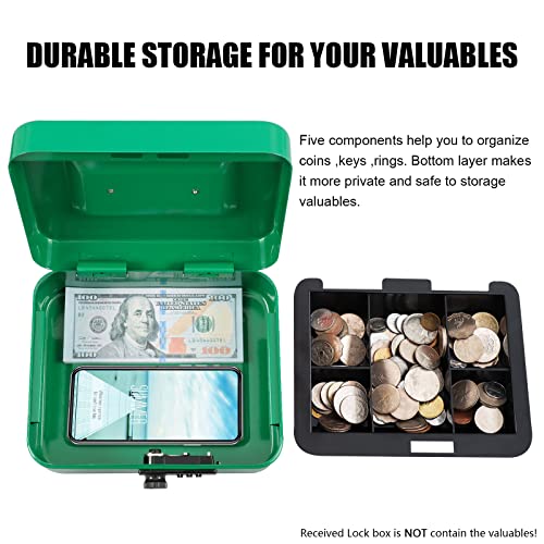 KYODOLED Cash Box with Combination Lock,Safe Metal Box for Money,Storage Lock Box with Money Tray,7.87"x 6.30"x 3.54" Green Medium - color: Green, size: Medium