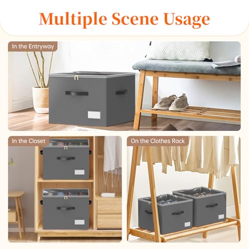 3 Pack Shoe Organizer for Closet, Foldable Shoe Storage Containers, Fits up to 24-48 Pairs, Shoe Storage Organizer Box Cubby Baskets Bins with Clear Cover and Reinforced Handles, Gray - color: 3Pack Gray